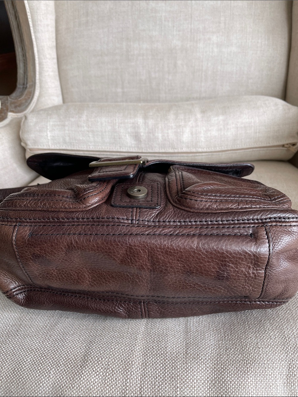 Y2K Banana Republic Dark Brown Pebbled Leather Shoulder Bag - Picture 13 of 14